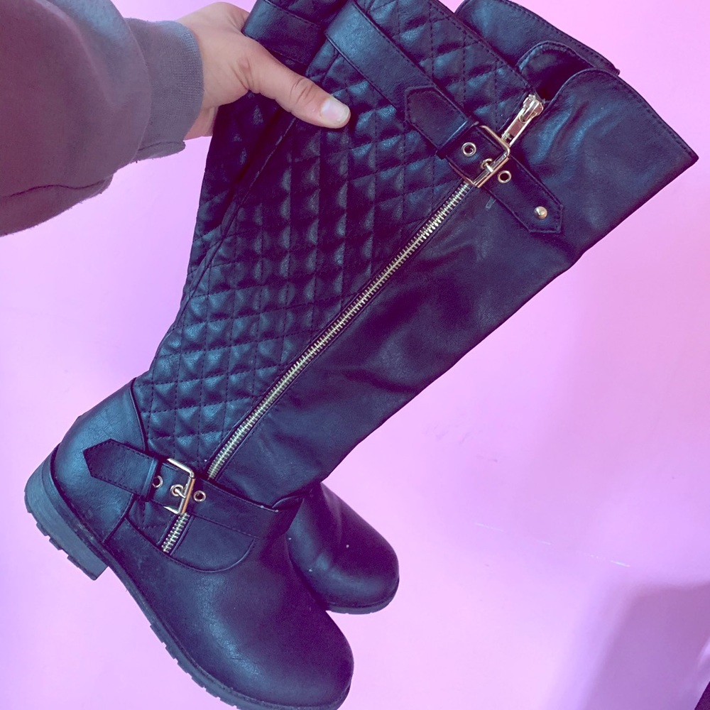 quilted black leather boots